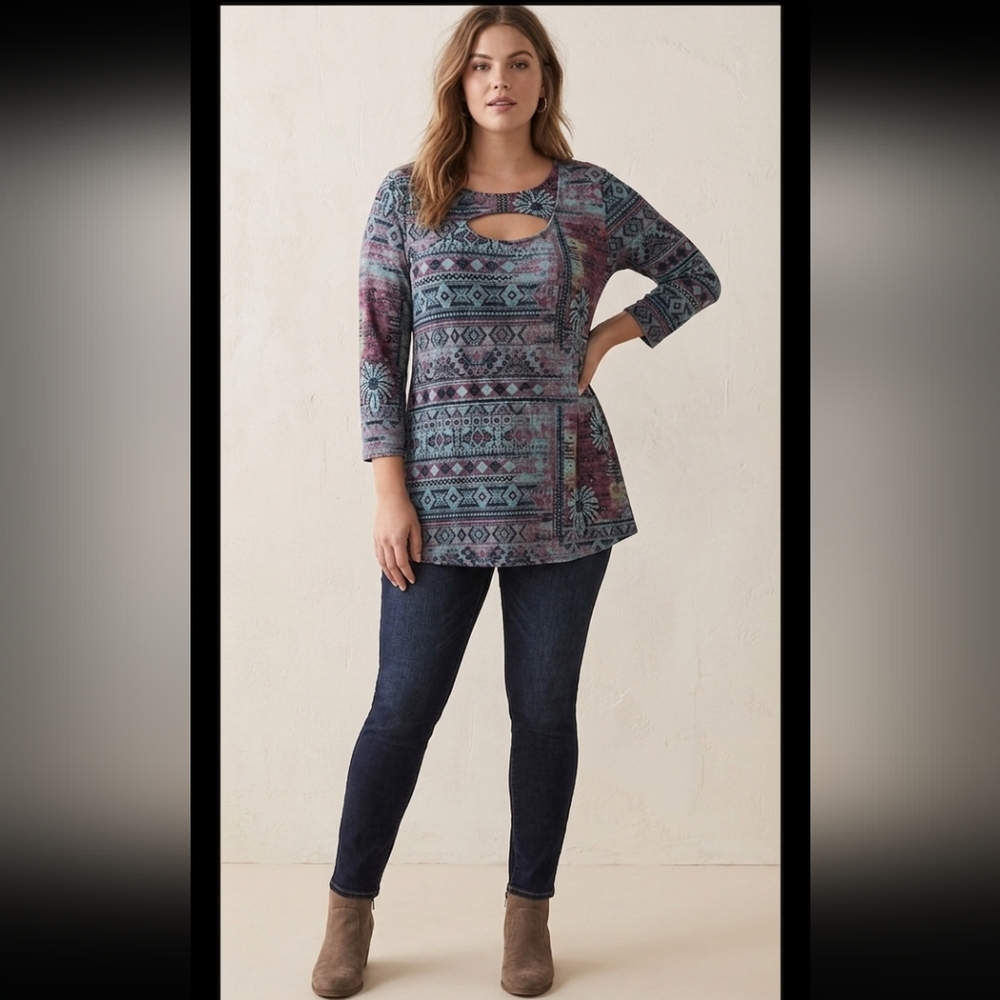 Tianello by Steve Barraza Women's 3/4 Sleeve Tunic w/Front Cut-Out Size Medium